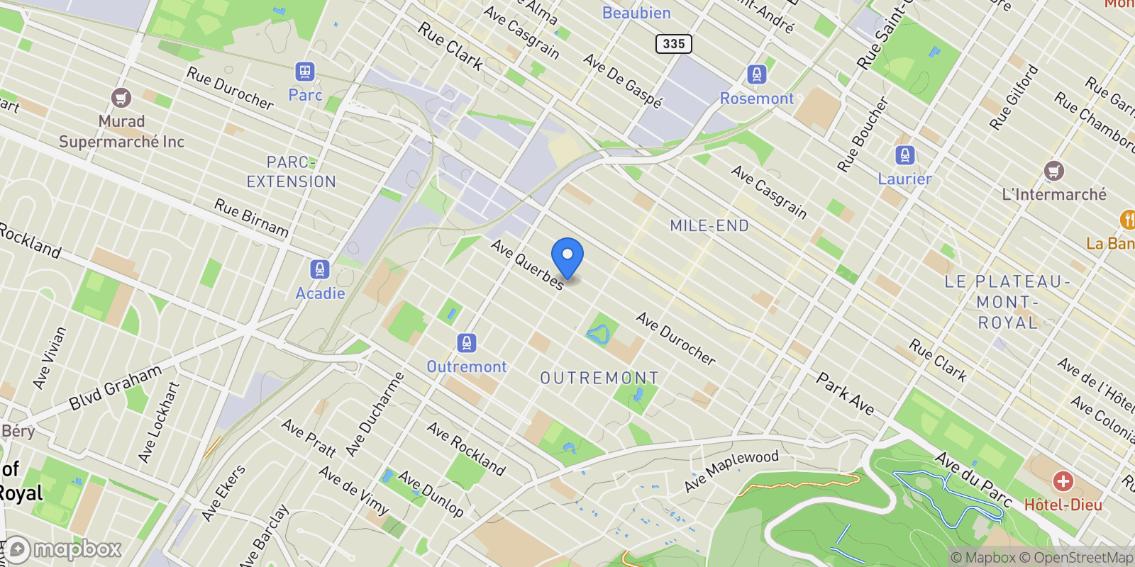 Map showing Montréal, Quebec, Canada.