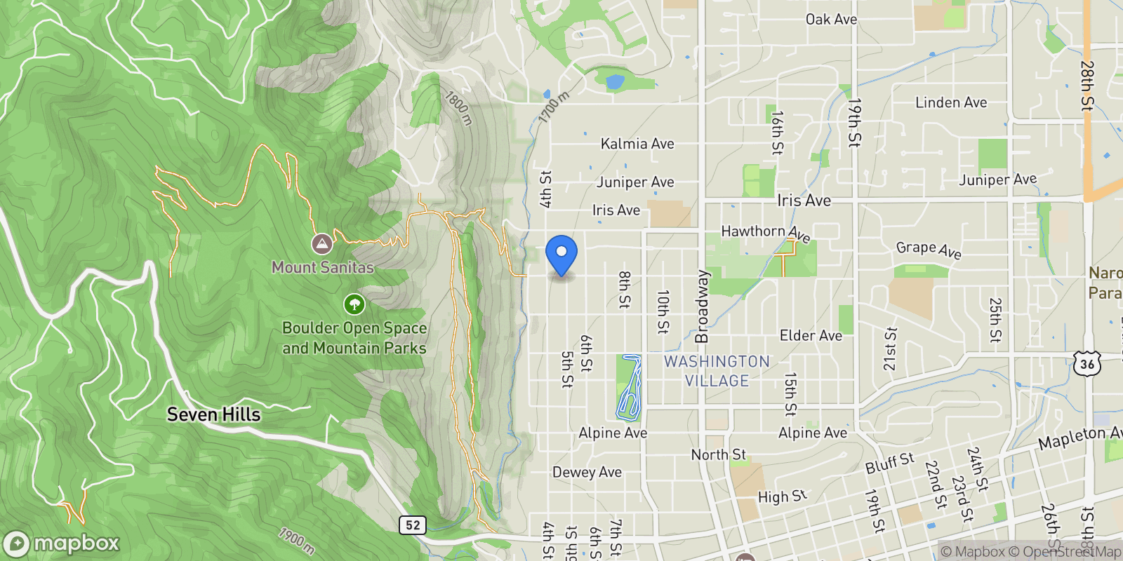 Map showing 3189 5th Street, Boulder, Colorado, United States.