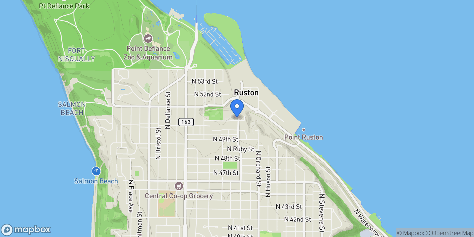 Map showing 5301 N Commercial Street, Ruston, WA, 98407, USA, Tacoma, Washington, United States.