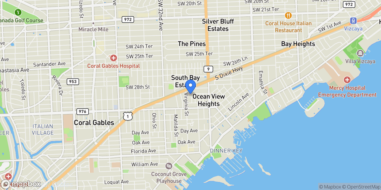 Map showing 2980 Coconut Ave, Miami, Florida, United States.