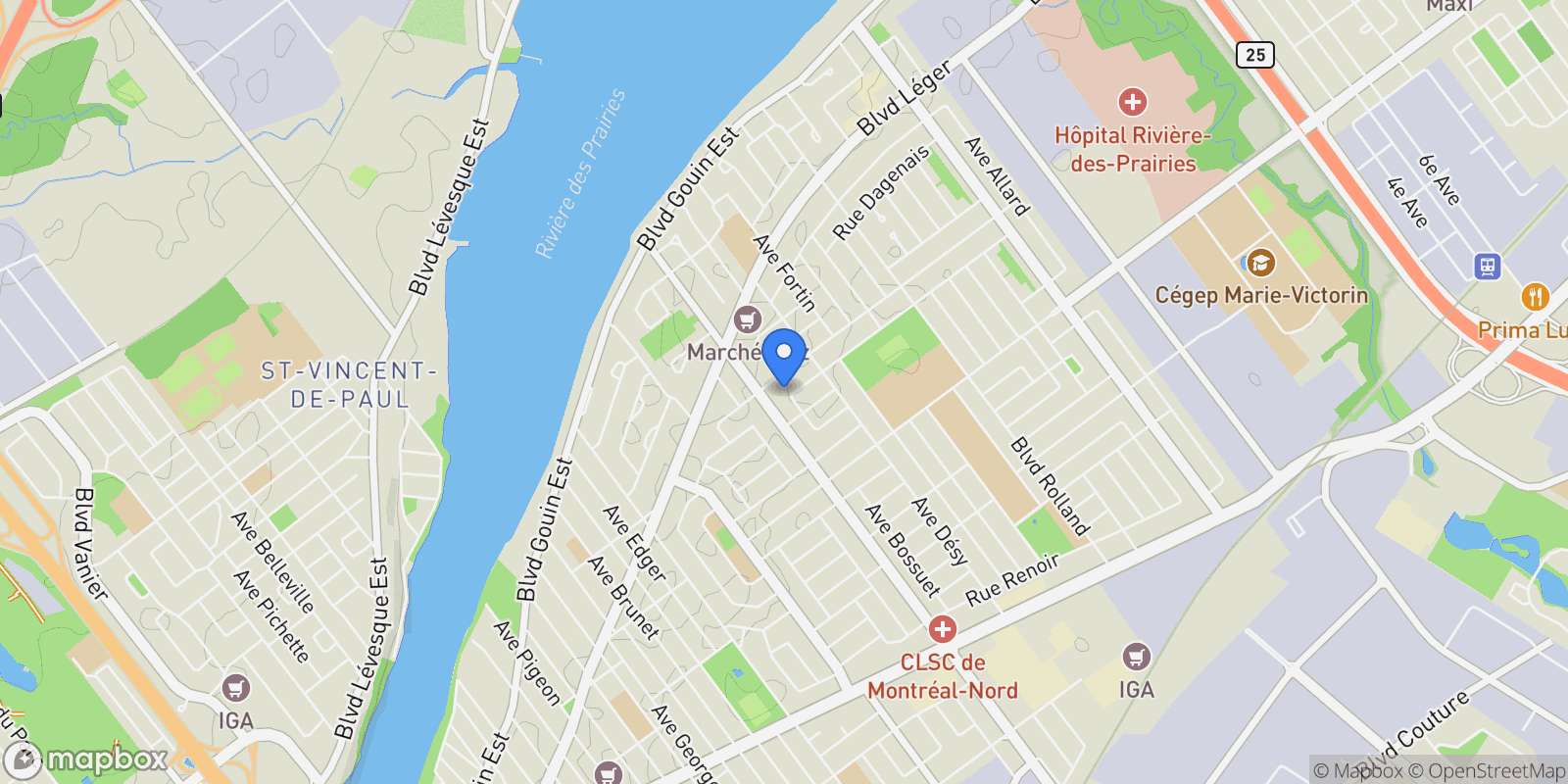Map showing Montreal, Quebec, Canada.
