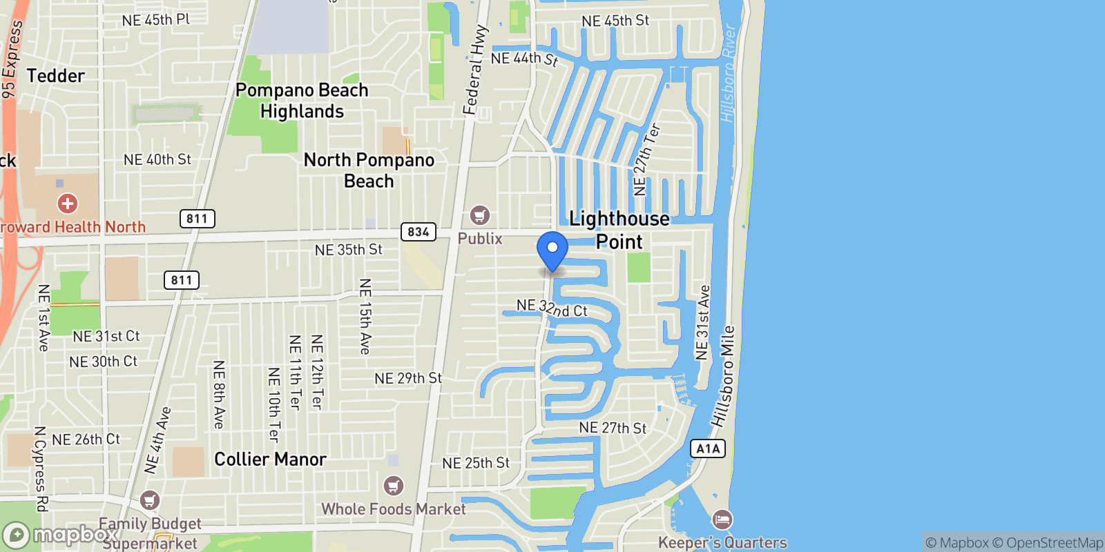 Map showing 2300 NE 34th Ct, Lighthouse Point, Florida, United States.