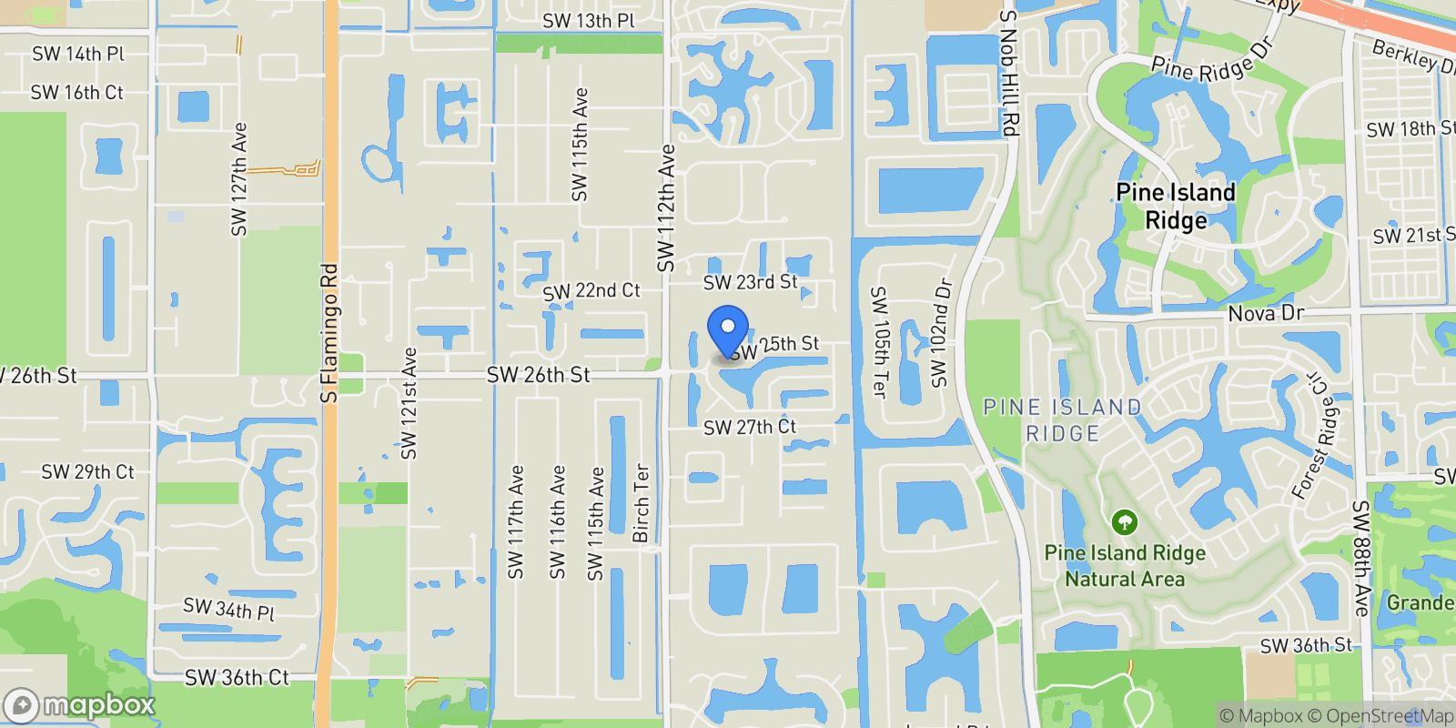 Map showing 11000 SW 25th St, Davie, Florida, United States.