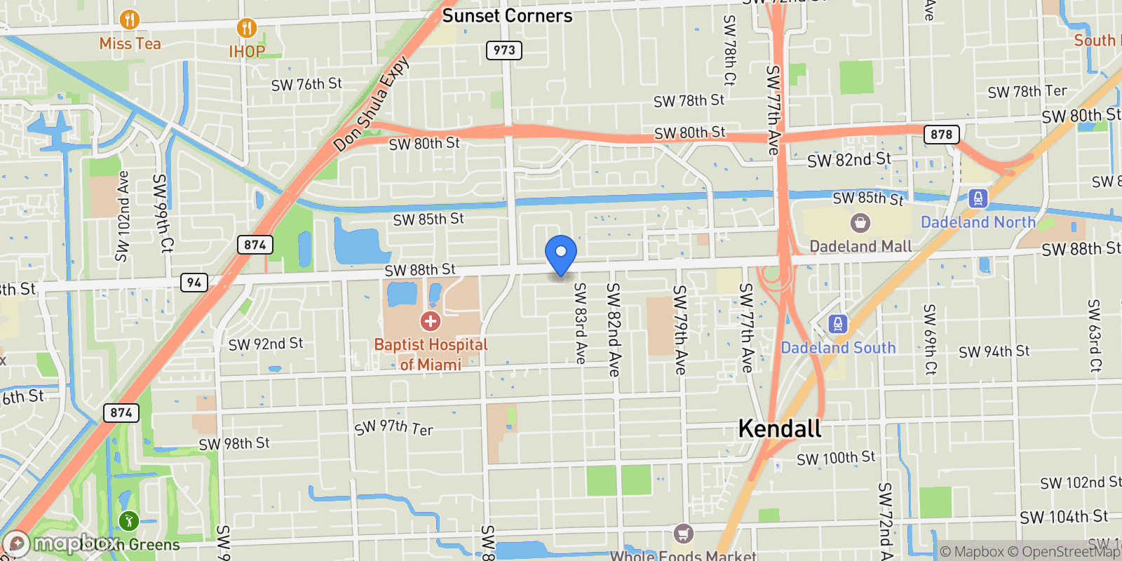 Map showing 8355 SW 89th St, Coral Gables, Florida, United States.