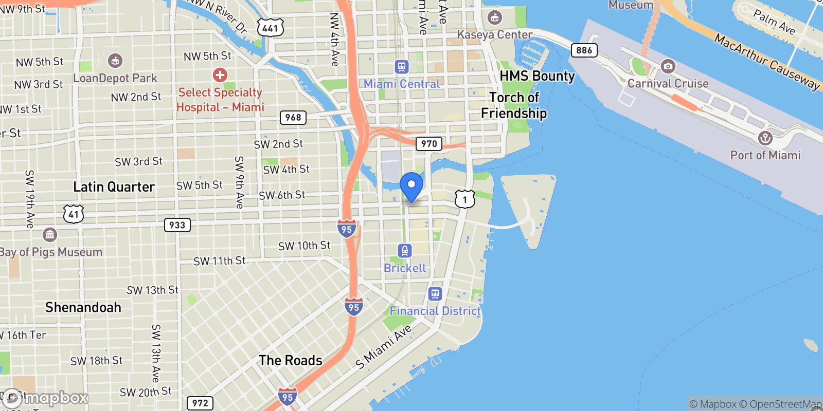 Map showing 88 SW 7th St 4004, Miami, Florida, United States.
