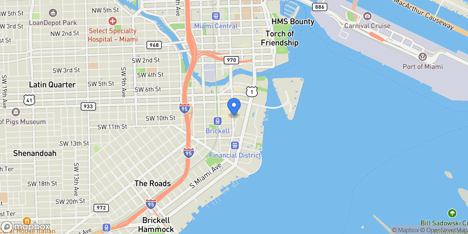 Map showing 1000 Brickell Plz PH5807, Miami, Florida, United States.