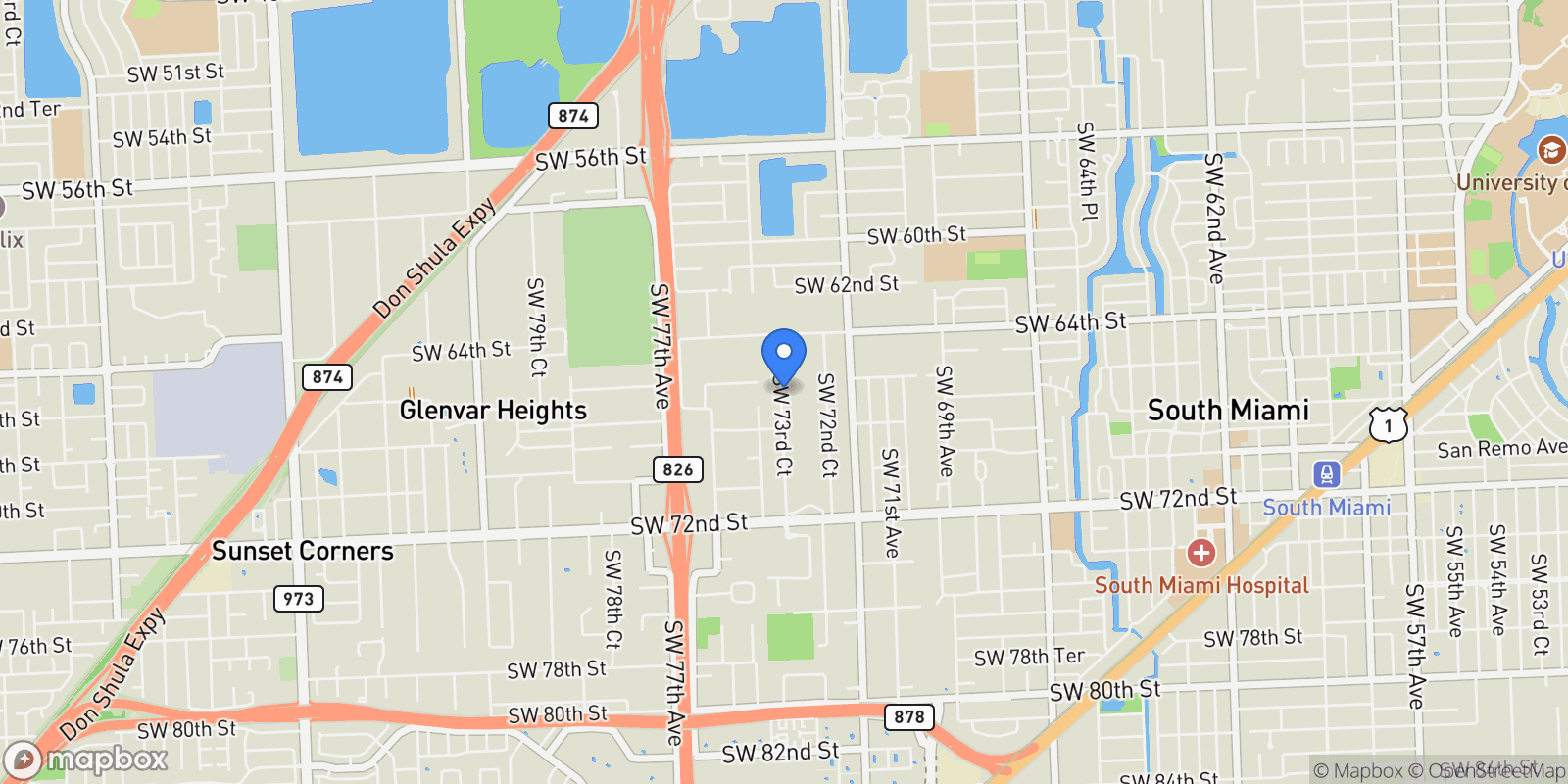 Map showing 6645 SW 73rd Ct, Miami, Florida, United States.