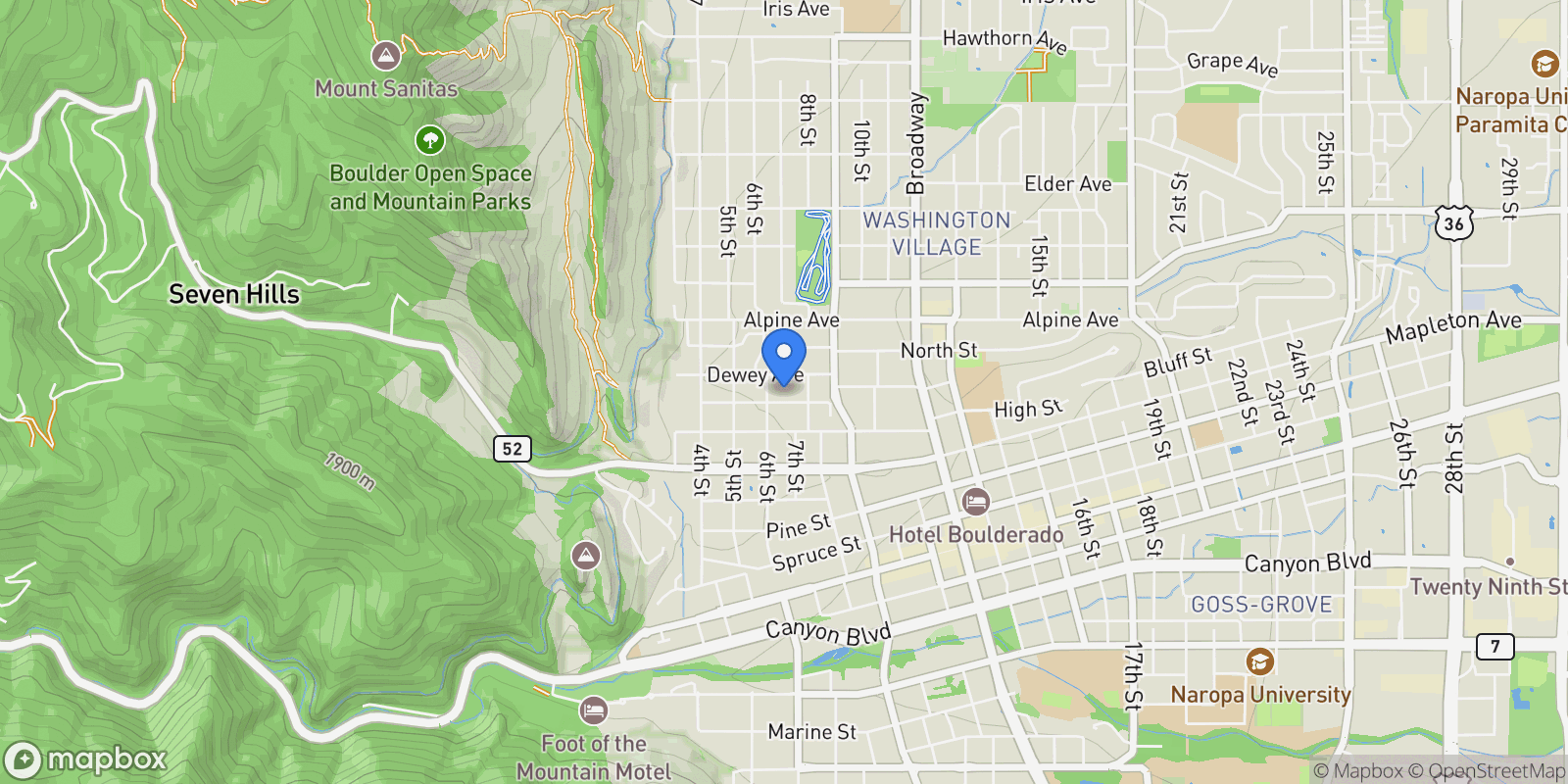 Map showing 625 Concord Avenue, Boulder, Colorado, United States.