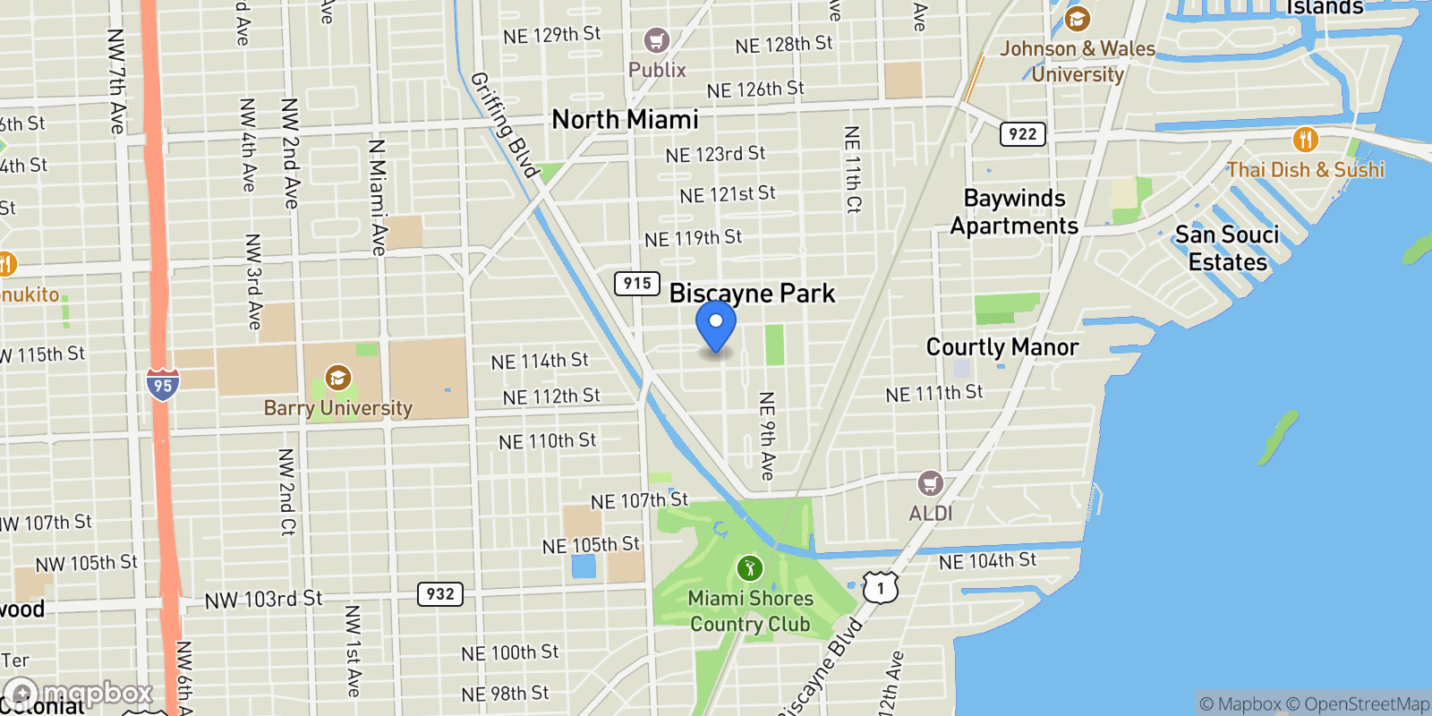 Map showing 11370 NE 8th Ave, Miami, Florida, United States.