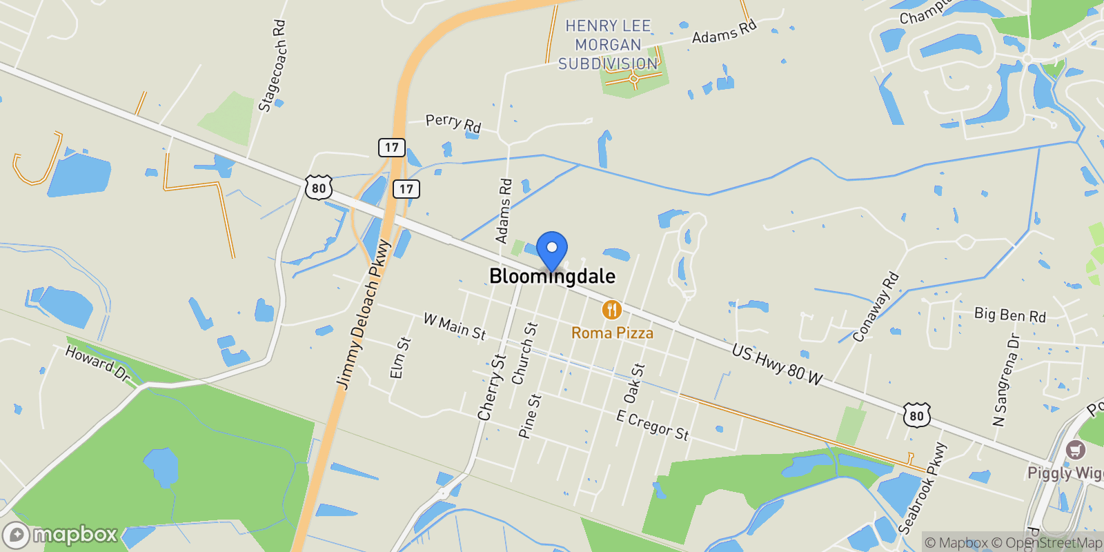 Map showing Bloomingdale, Georgia, United States.