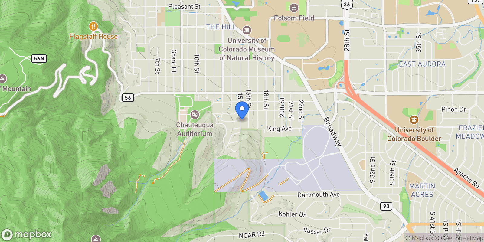 Map showing 350 15th Street, Boulder, Colorado, United States.