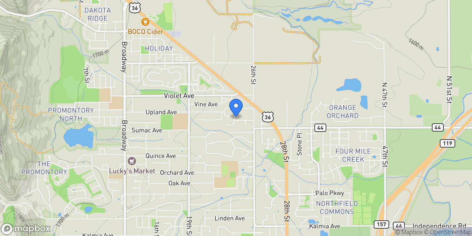 Map showing 2362 Spotswood Place, Boulder, Colorado, United States.