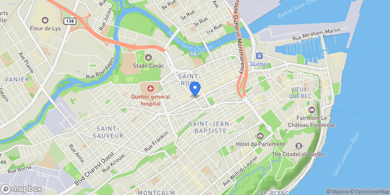 Map showing Quebec City, Quebec, Canada.