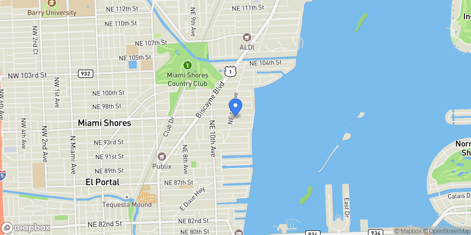 Map showing 1210 96th St, Miami, Florida, United States.