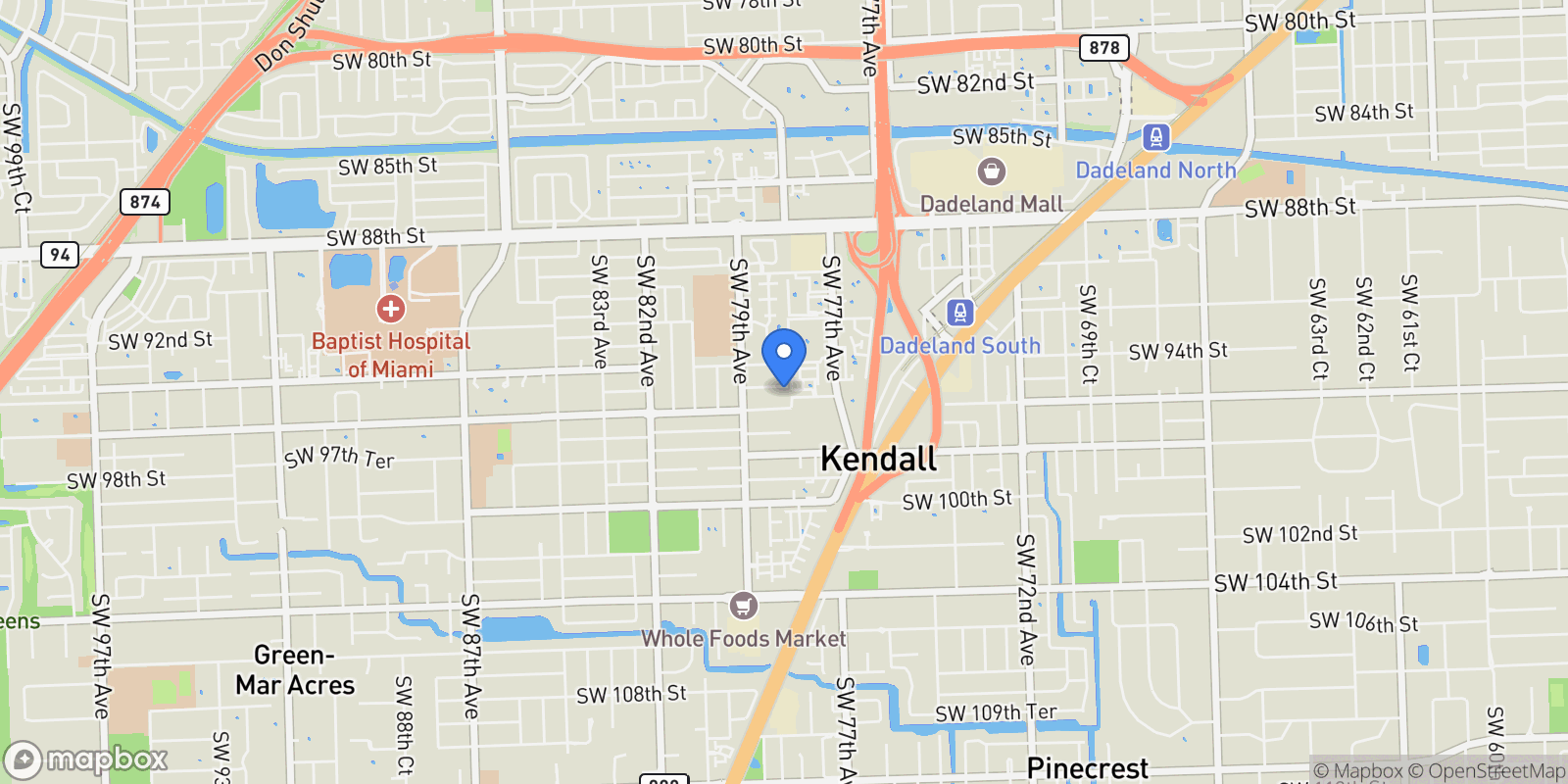 Map showing 7800 SW 95th St, Coral Gables, Florida, United States.