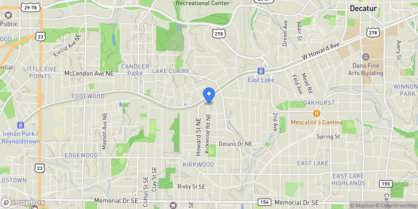 Map showing 2018 Presley Way NE, Atlanta, Georgia, United States.