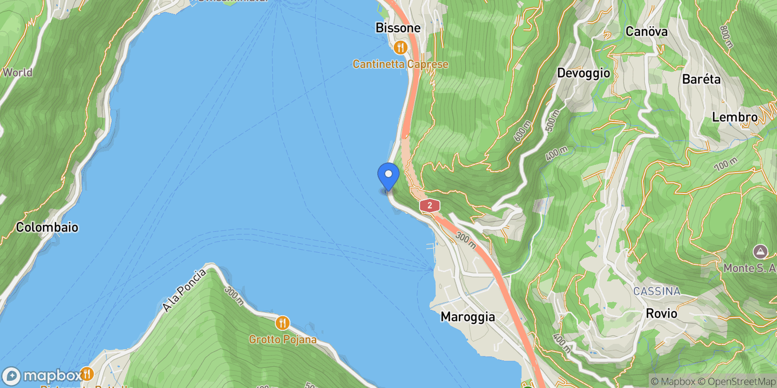 Map showing Bissone lago, Bissone, TI 6816, Bissone, Ticino, Switzerland.