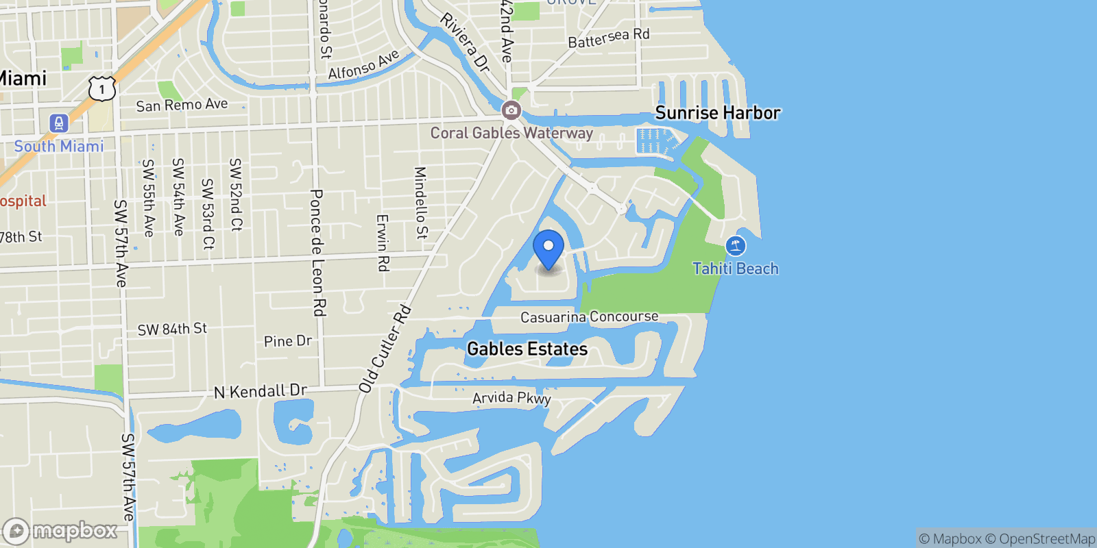 Map showing 350 Costa Brava Ct, Miami, Florida, United States.