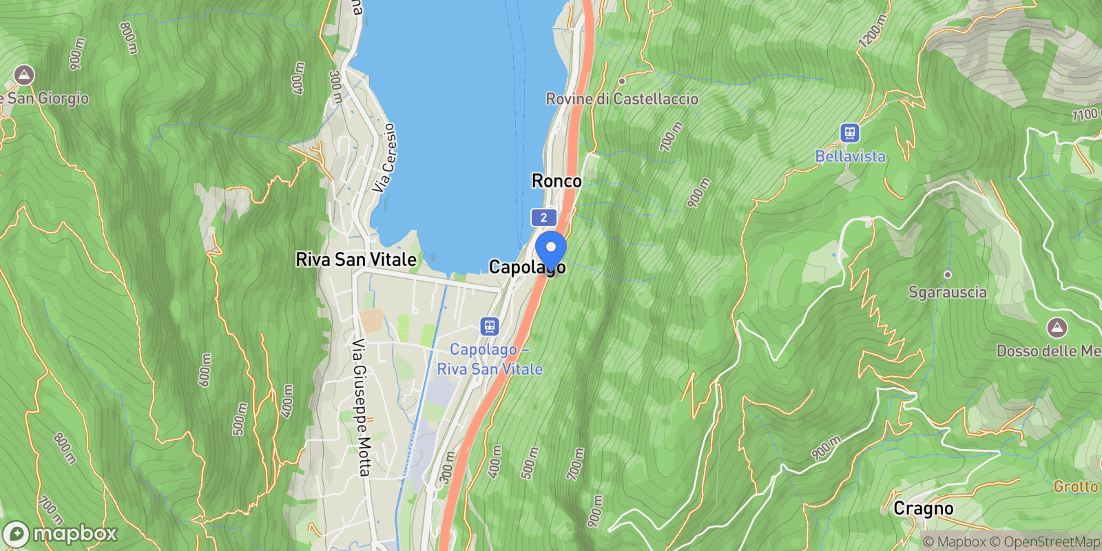 Map showing Capolago nucleo, Capolago, TI 6825, Capolago, Ticino, Switzerland.