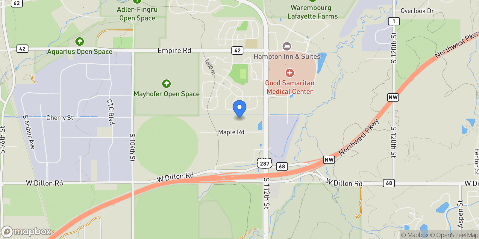 Map showing 1203 S 112th Street, Boulder, Colorado, United States.