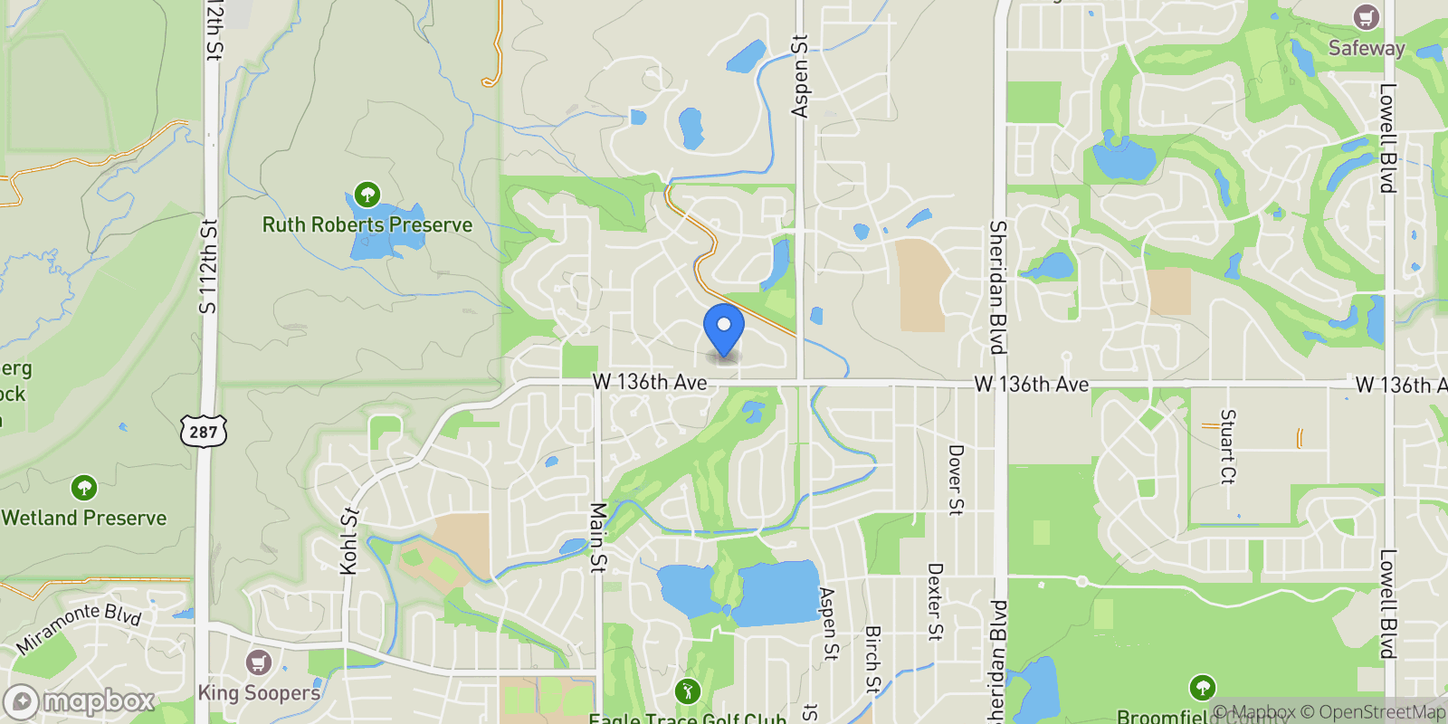 Map showing 583 Redstone Drive, Broomfield, Colorado, United States.