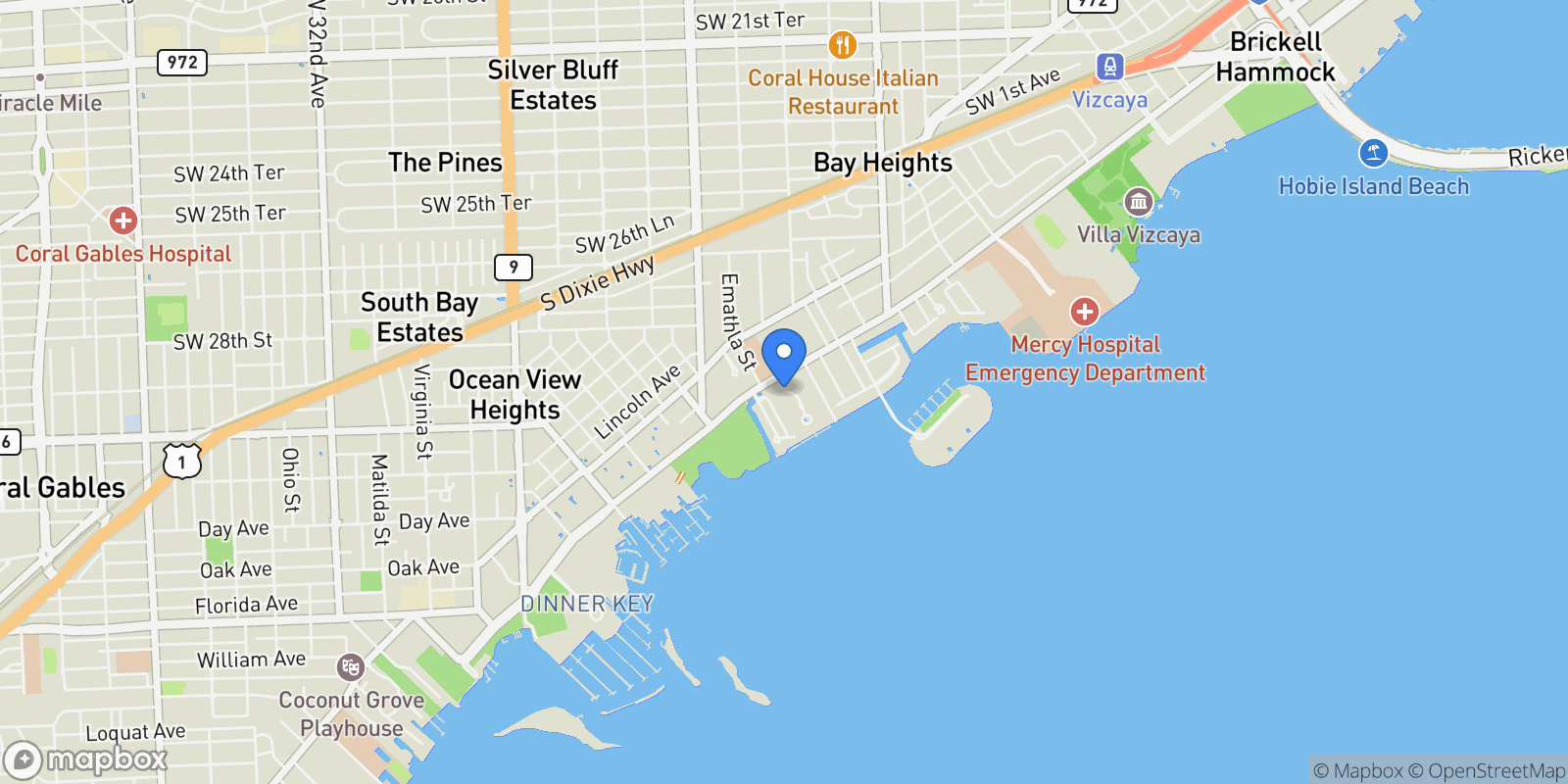 Map showing 2000 S Bayshore Dr 4, Miami, Florida, United States.