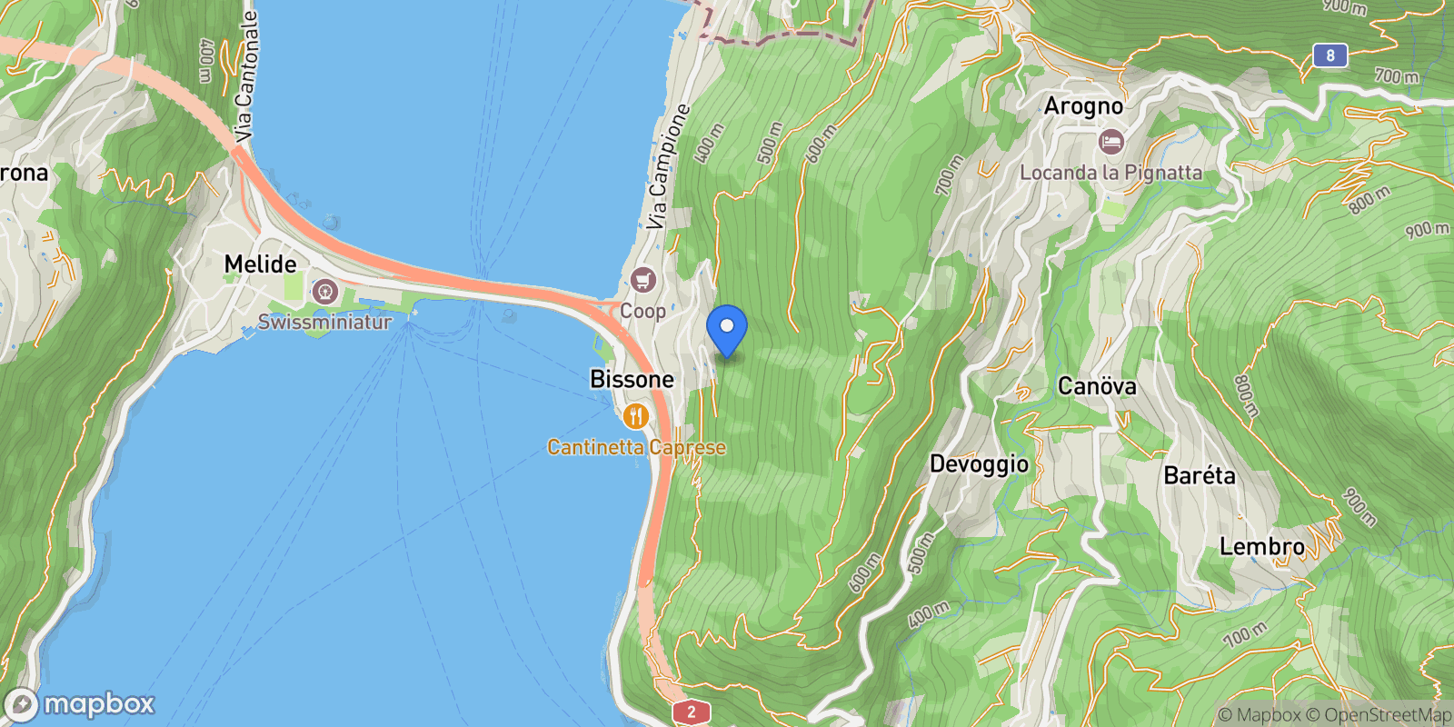 Map showing Bissone., Bissone, TI 6816, Bissone, Ticino, Switzerland.