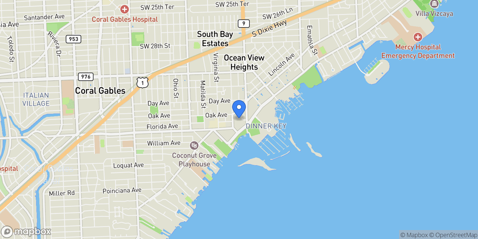 Map showing 2821 S Bayshore Dr 15C, Miami, Florida, United States.