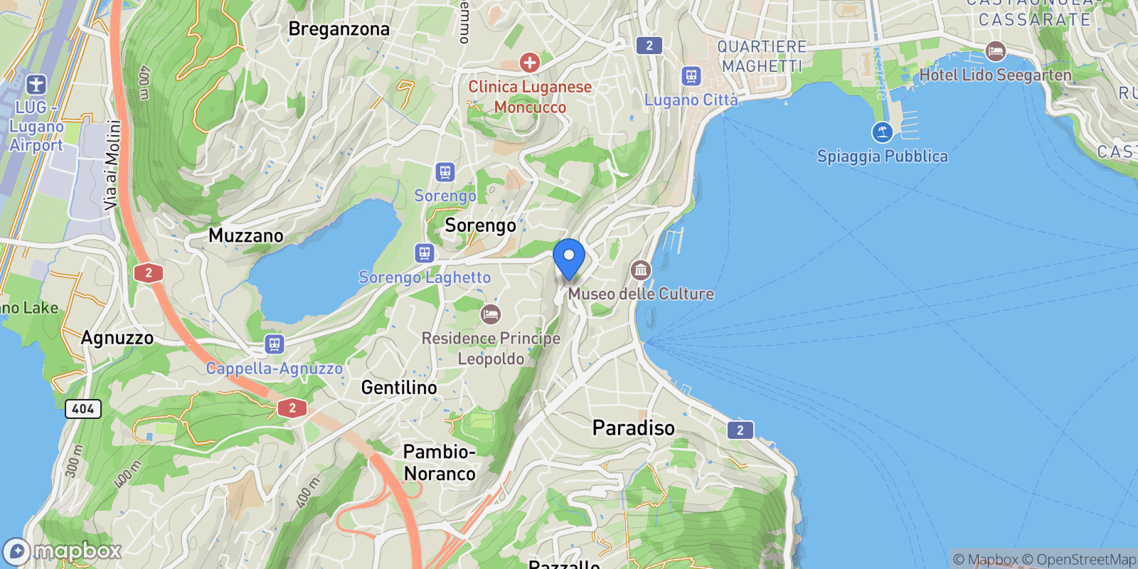 Map showing Lugano Loreto, Lugano, TI 6900, Lugano, Ticino, Switzerland.