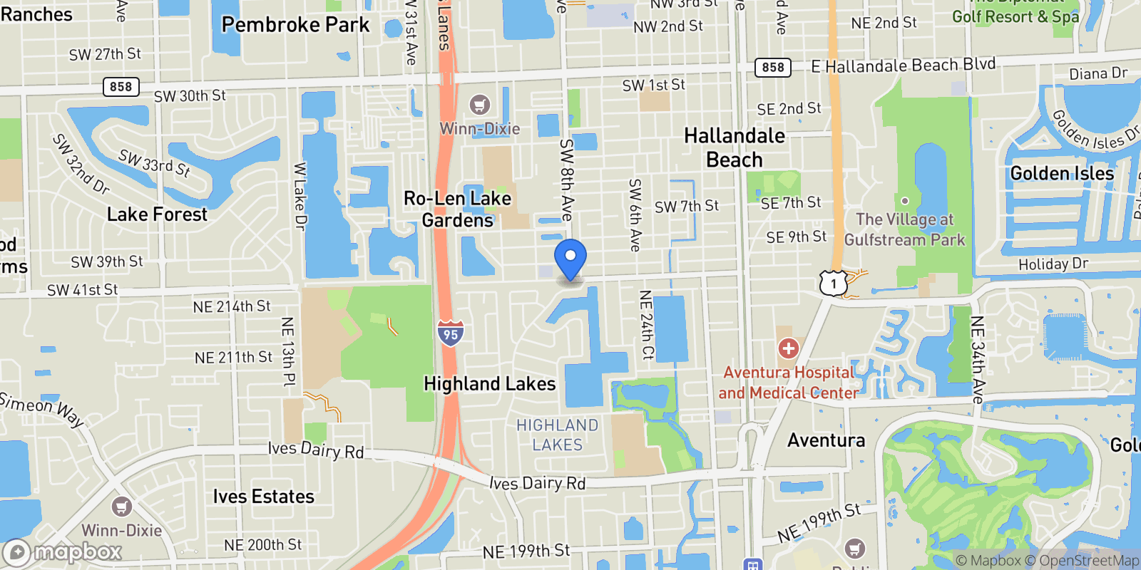 Map showing 21480 highland lakes blvd #21480, North Miami Beach, Florida, United States.