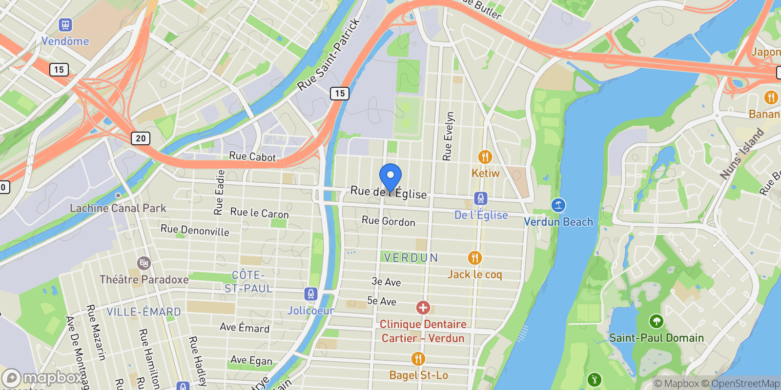 Map showing Montréal, Quebec, Canada.