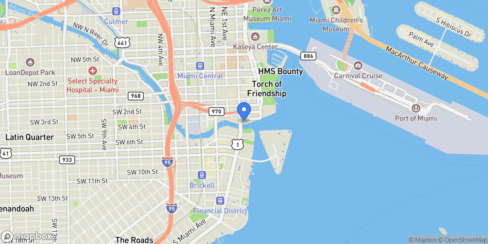 Map showing 200 Biscayne Boulevard Way 4510, Miami, Florida, United States.
