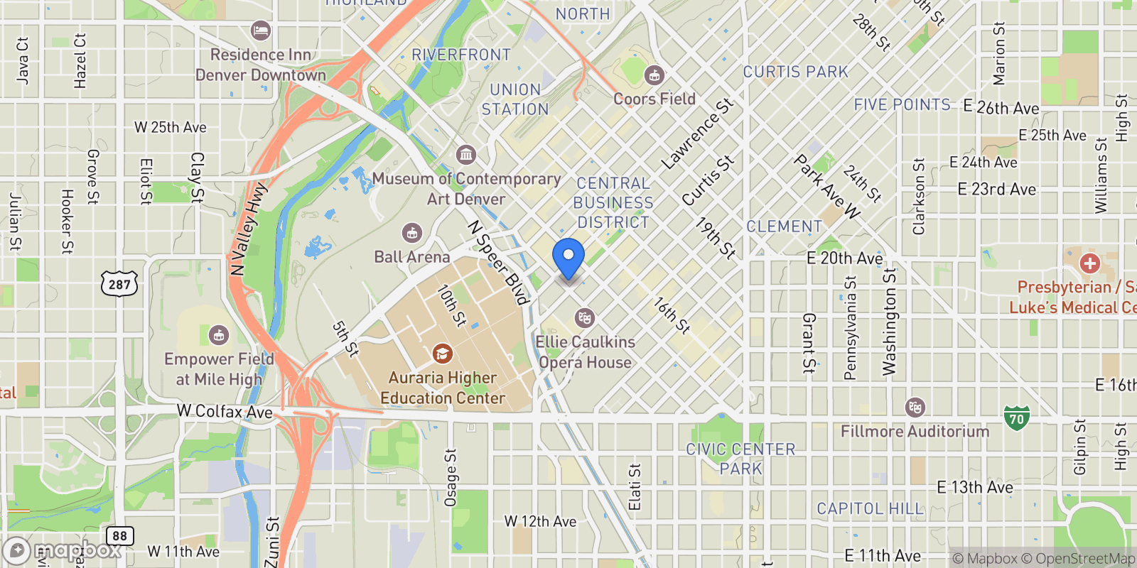 Map showing 1133 14th Street 2820, Denver, Colorado, United States.