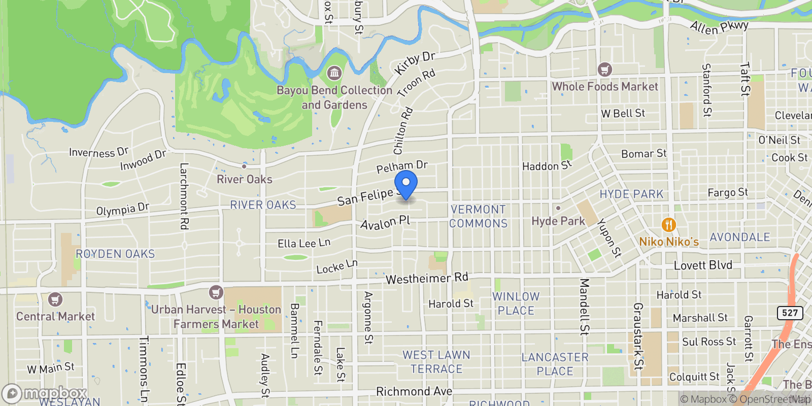 Map showing 2221 Welch Street 201, Houston, Texas, United States.