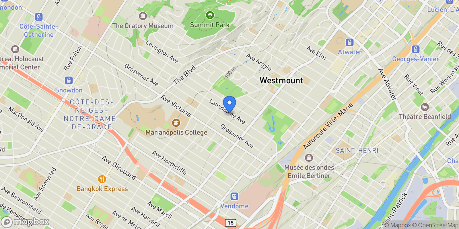 Map showing Westmount, Quebec, Canada.