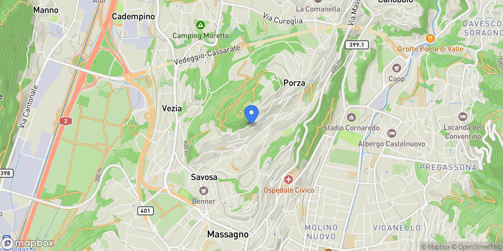 Map showing Porza-Ronchi, Porza, TI 6948, Porza, Ticino, Switzerland.