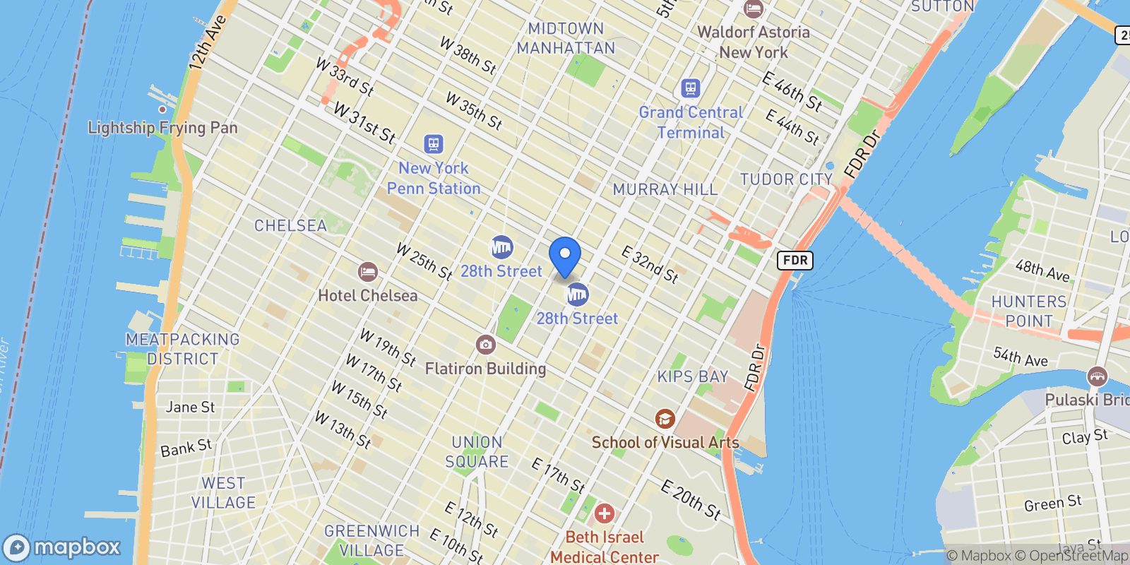Map showing The Parkwood, 31 E 28TH ST, New York, New York, United States.