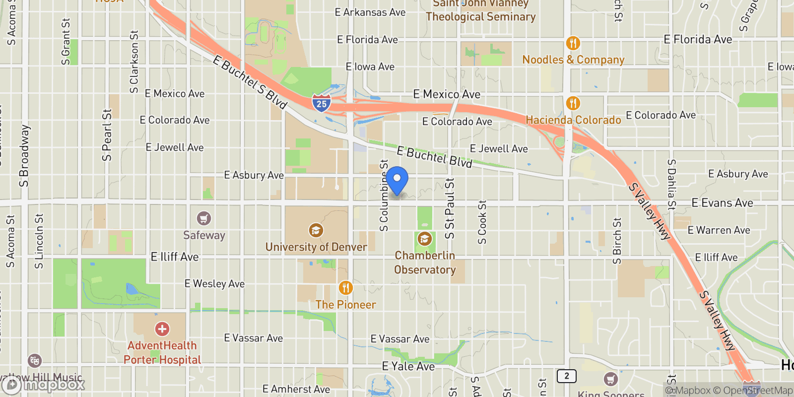 Map showing 2077 S Clayton Street, Denver, Colorado, United States.