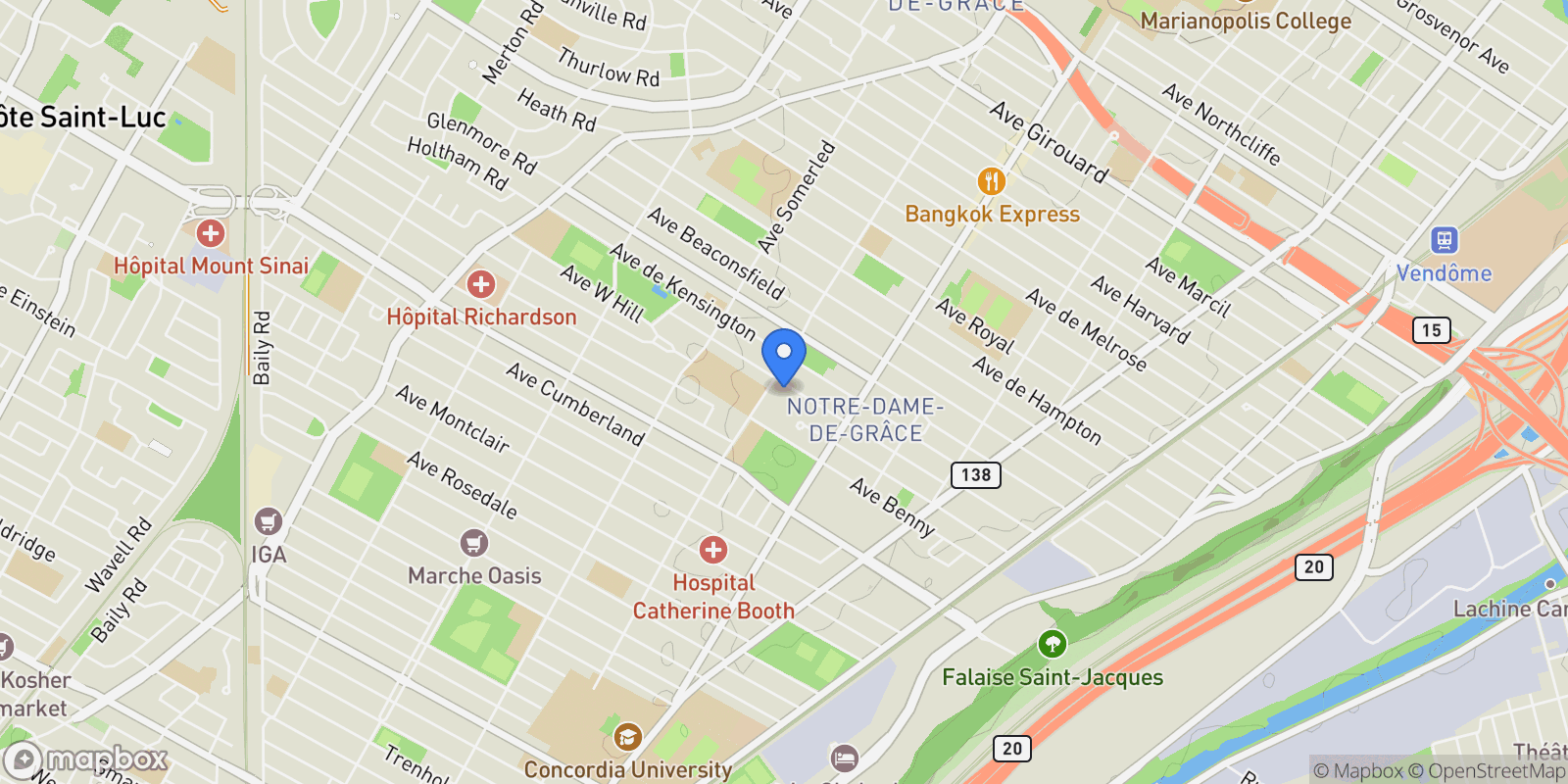 Map showing Montréal, Quebec, Canada.