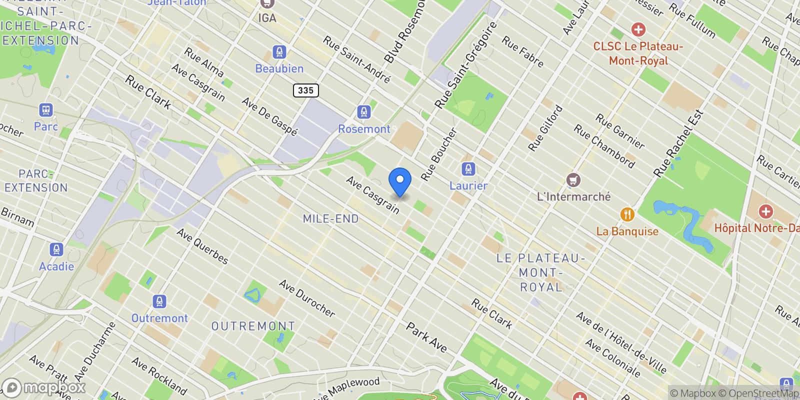 Map showing Montréal, Quebec, Canada.