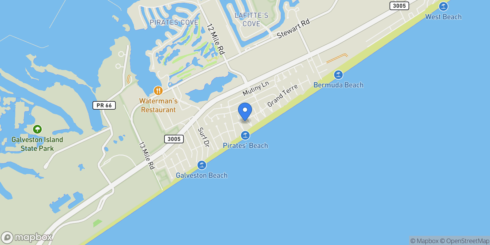 Map showing 4207 Barataria Court, Galveston, TX 77554, Galveston, Texas, United States.