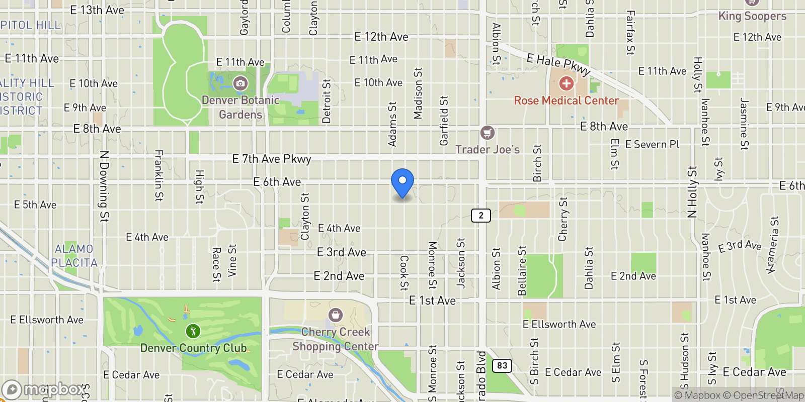 Map showing 515 Cook Street, Denver, Colorado, United States.