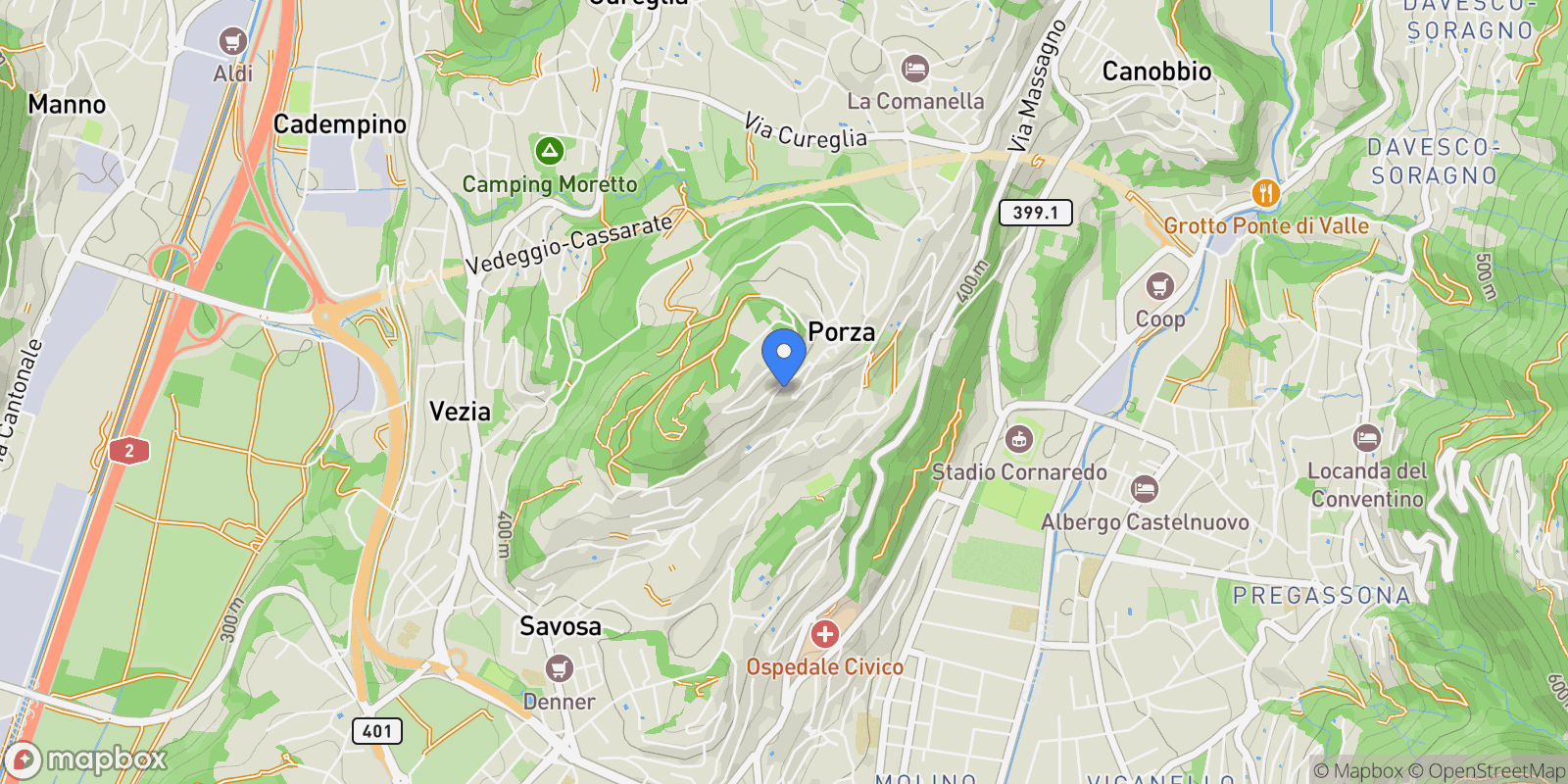 Map showing Porza, Porza, TI 6948, Porza, Ticino, Switzerland.