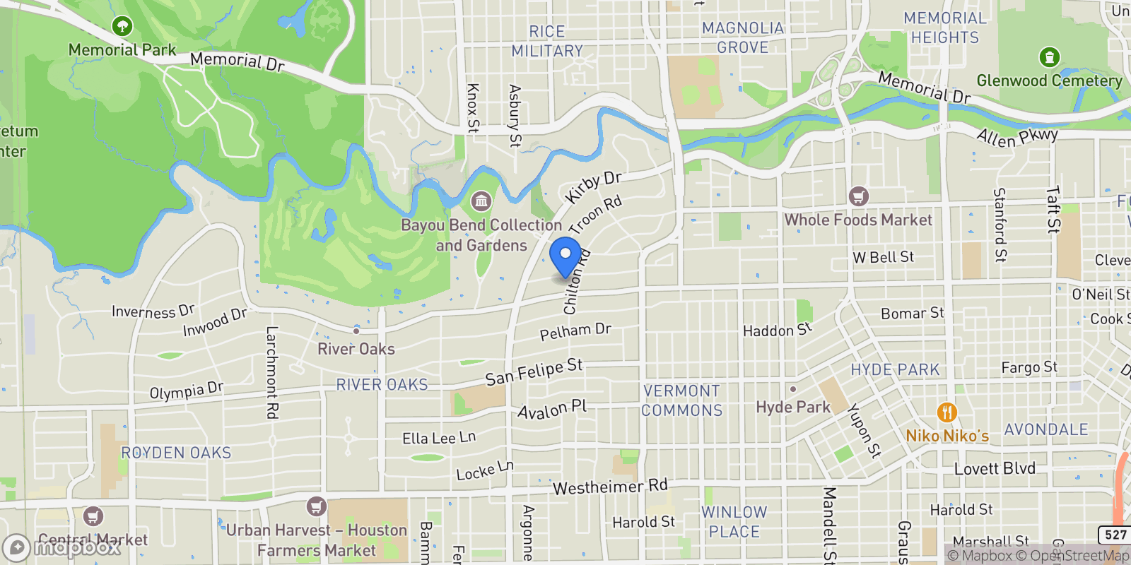 Map showing 2413 Brentwood Drive, Houston, Texas, United States.