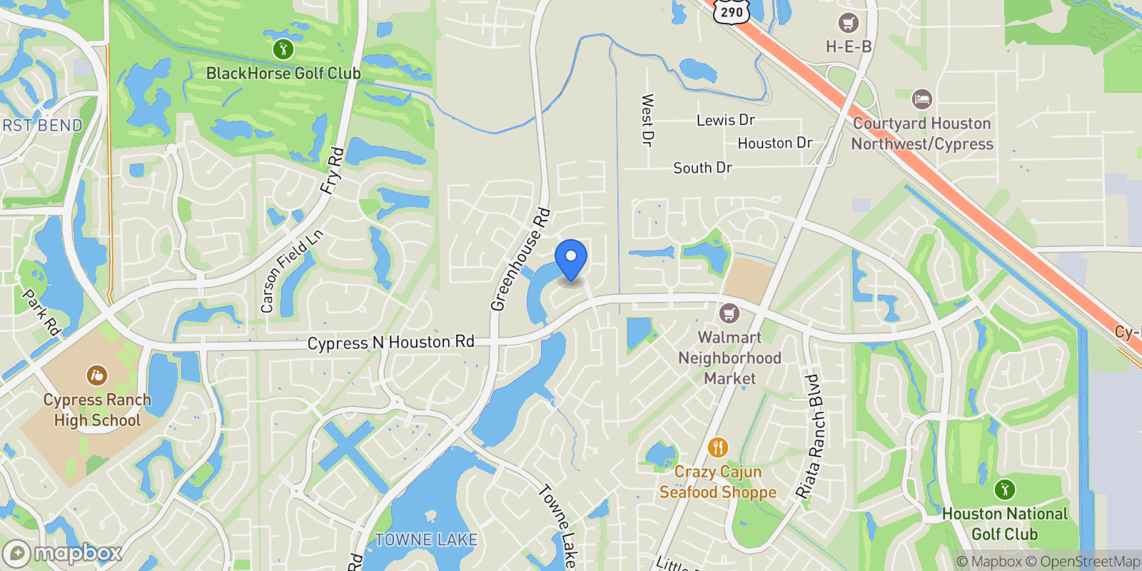 Map showing 18011 San Gabriel Glen Drive, Cypress, TX 77433, Houston, Texas, United States.
