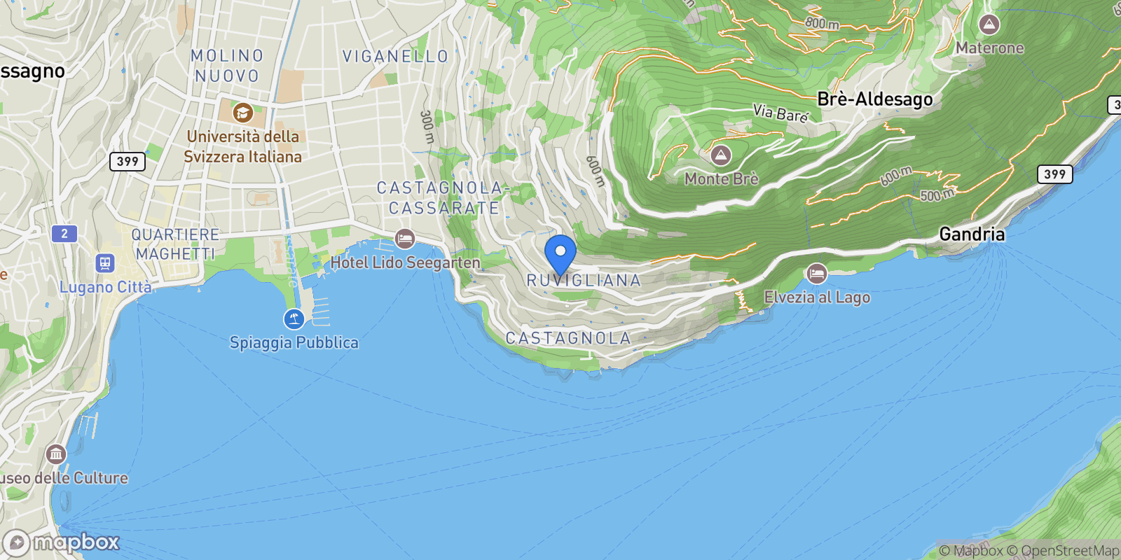 Map showing Ruvigliana, TI 6977, Lugano, Ticino, Switzerland.