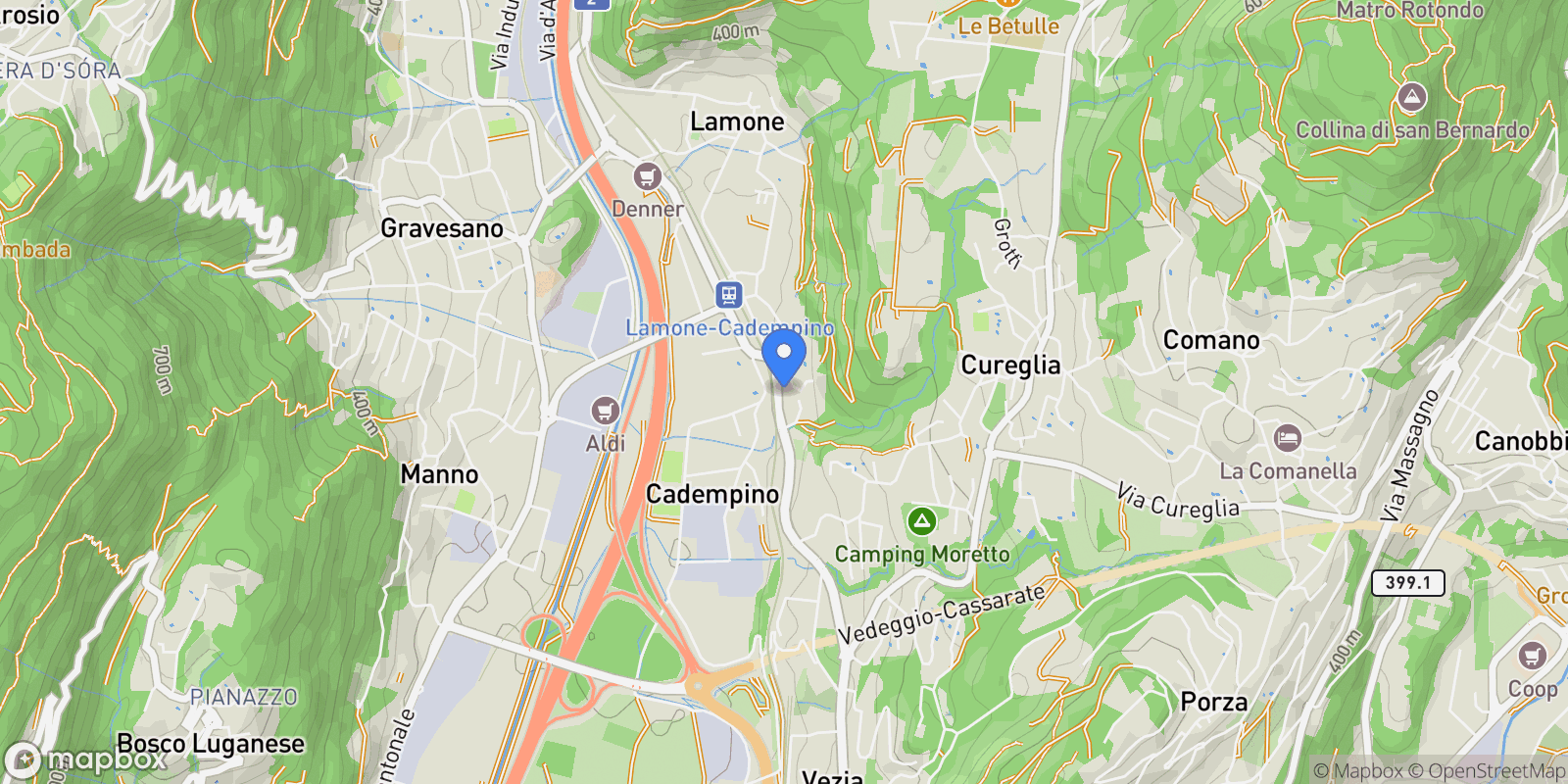 Map showing Cadempino paese, Cadempino, TI 6814, Cadempino, Ticino, Switzerland.