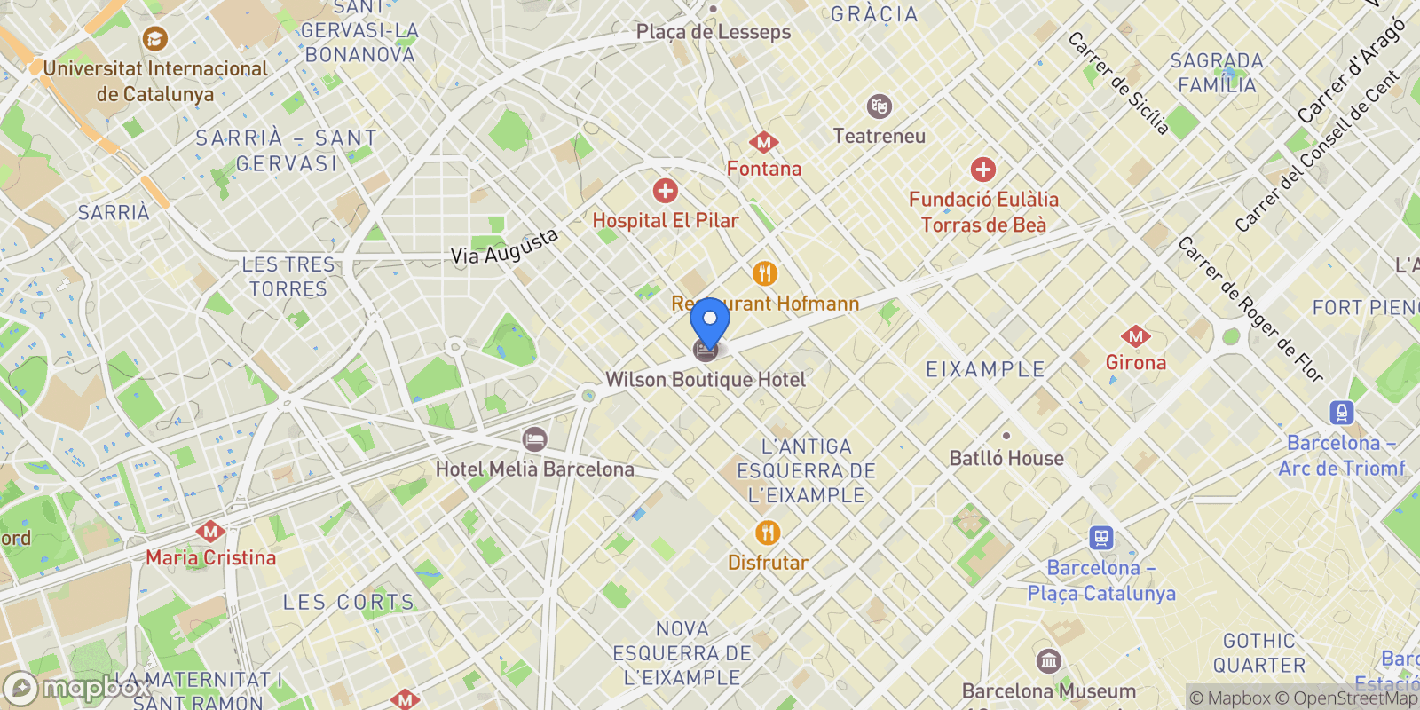 Map showing Sarrià-Sant Gervasi, Barcelona, BARCELONA, Barcelona, Eixample, Barcelona, Spain.