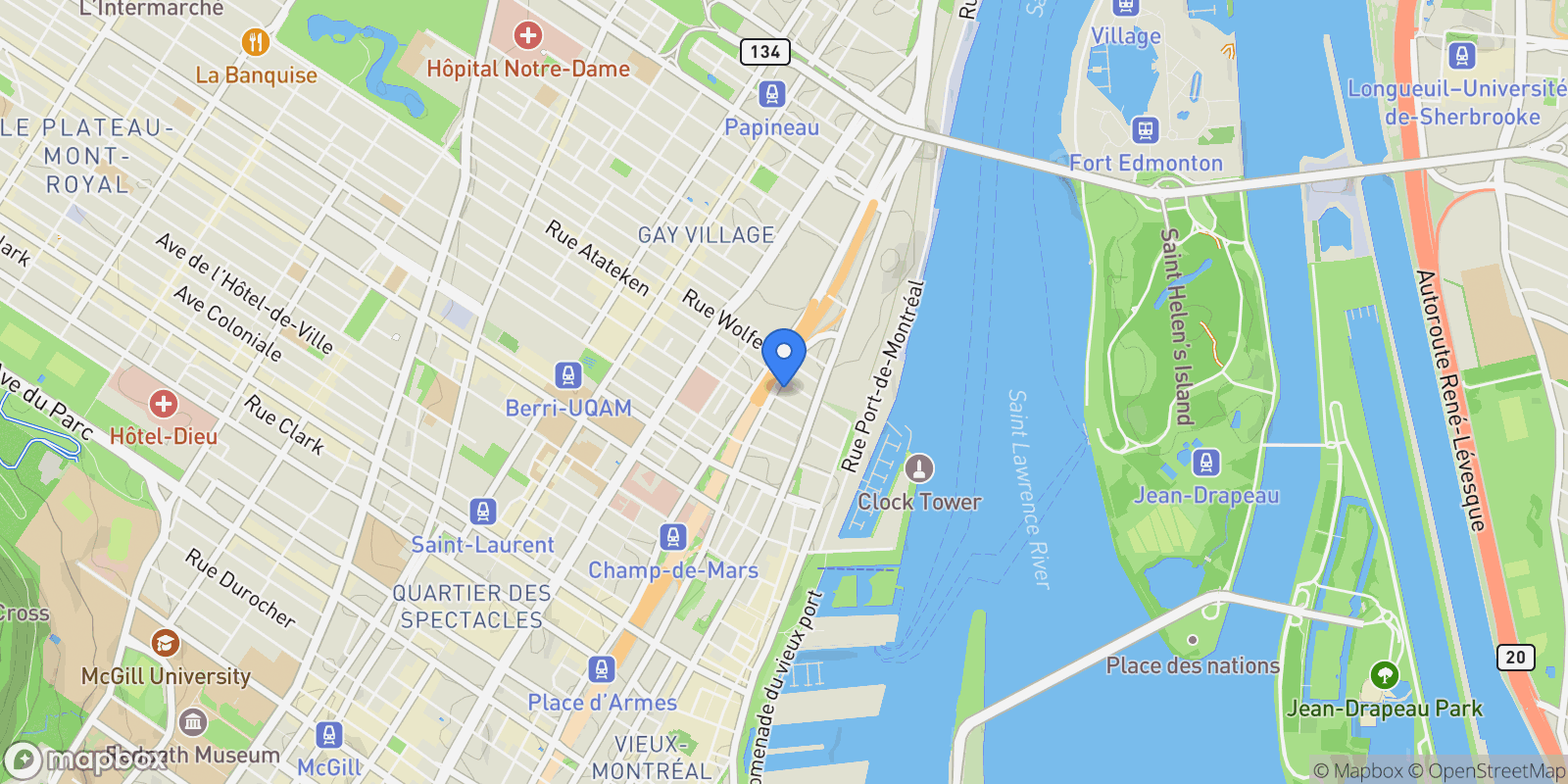 Map showing Montréal, Quebec, Canada.