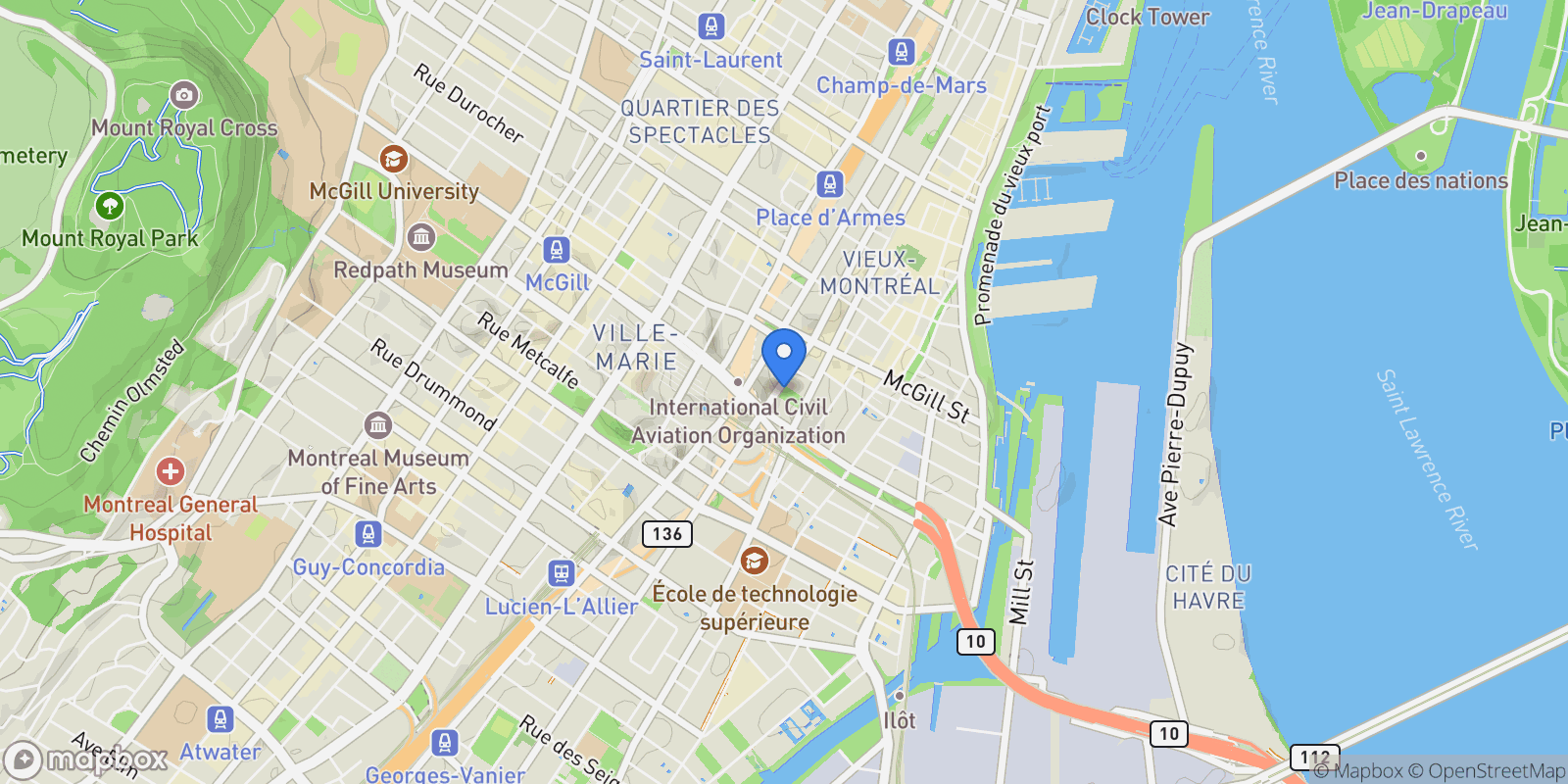 Map showing Montréal, Quebec, Canada.